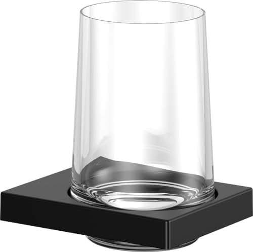 KEUCO Zahnputzbecher-Halter schwarz-matt und Kristallglas klar, Glas mit Halter für Badezimmer, Zahnbürstenhalter, Wandmontage, Edition 11