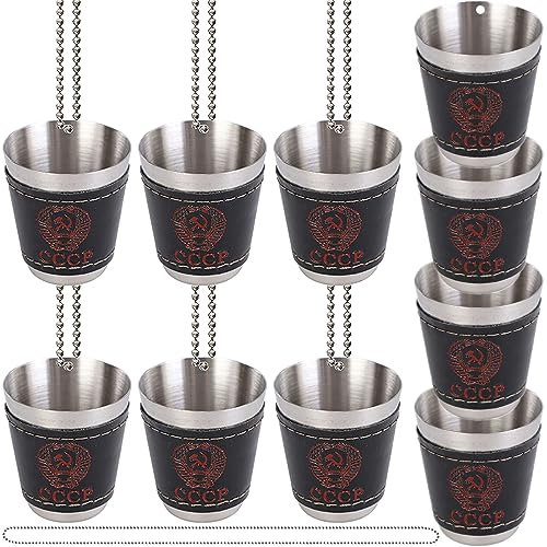 saijer Schnapsgläser zum Umhängen 10 Stücks Flachmann Becher Edelstahl Shot Gläser 30ml Schnapsbecher Shot Becher Klein Edelstahl Becher Party Schnapsgläser mit kette Tragbar Metallbecher Schnapsglas