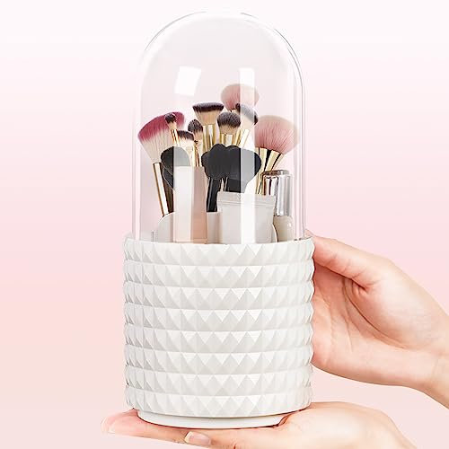 Kosmetik Make Up Organizer Makeup Brush Holder Drehbarer Kosmetikorganizer 360° Drehbarer Pinselhalter Pinsel Aufbewahrung mit Deckel für Zimmer Decor Frisiertisch Schlafzimmer Bad