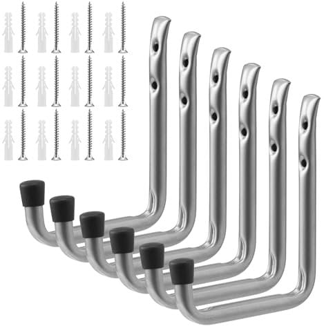 Navaris Garagenhaken Set - 6 Wandhaken - Garage Aufbewahrungshaken - Garagen Haken aus Metall - Lasthaken - robust und sicher - 6x J-förmige Haken - Traglast bis 24 kg