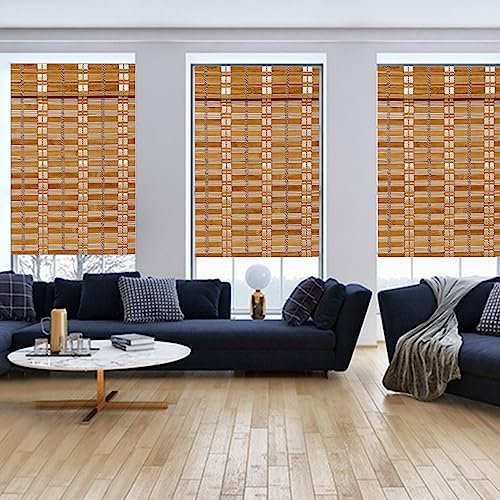 THY COLLECTIBLES Cordless Bamboo Roman Window Blind Sun Shade, Light Filtering Roman Shades with 8 Valance (Camel, W24 X L64)