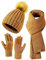 Winter-Set für Damen mit Mütze, Schal und Handschuhen, Mütze mit Bommel, langer Schal, Touchscreen-Handschuhe, 3-in-1-Set, gelb, Einheitsgröße