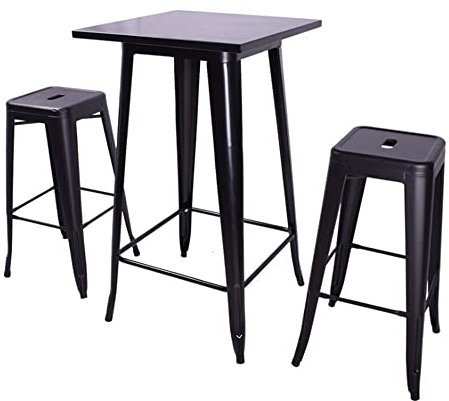 Mesa de bar de madera (MDF) metal para comer de pie de hierro, diseño industrial de alta bistro, para casa pub bistro, cóctel de comedor para cocina restaurante patio, 60 x 60 x 110 cm (Negro)