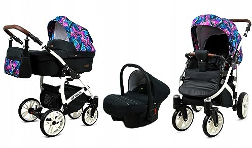 BabyLux® Kinderwagen Set 3 in 1 - Optimal - incl. Babywanne, Buggy Sportsitz, Auto-Babyschale - Autositz - Kinderwagenset - Kombikinderwagen mit Wickeltasche, Regenschutz usw.