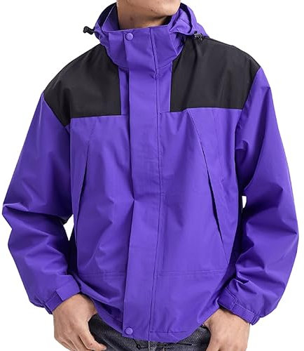 Oanviso Giacca da Uomo Impermeabili Giacche Antivento con Cappuccio Cappotti Outdoor Giacca Sportiva Slim Fit Traspirante Giubbotto Leggera Antipioggia Autunno A Viola XL