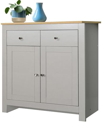 Dorel Home Furnishings Emerald | Sideboard mit 2 Türen und 2 Schubladen in Eiche-Optik und Grau