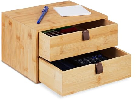 Relaxdays Schreibtisch Organizer, Büroorganisator 2 Schubladen, Bambus, Schubladenkasten, HBT: 14,5 x 25 x 20 cm, Natur | Bambus, Schubladenkasten, HBT: 14,5 x 25 x 20 cm