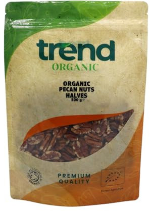 Trend Organic Pecan Nuts Halves - Perfect for Snacking, Baking, and Nutrient-Rich Recipes, Certified Organic, Vegan, Non-GMO, No Additives No Preservatives, High Fibre, High Protein, Raw, 500g