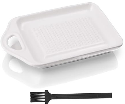 Keramik Reibe, Kreisförmig Porzellan Reibeteller, Ingwer Knoblauch Reibe Keramikreibe Mit Pinsel für Familie Küche Apfelmus Zitrone Ingwer Saft Mahlen 11 x 7 cm Weiß