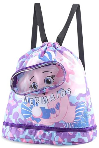 Asfrode Schwimmrucksack Kinder, Sporttasche, Schwimmrucksack mit Nassfach Mädchen, Wasserdichter Schwimmstrand Trainingstasche Mädchen Jungen mit Nassfach Getrennte Aufbewahrung Schuhe Schutzbrille