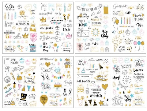 Geburtstag Aufkleber,225 Aufkleber für Gästebuch, Geburtstag Sticker Set für Fotoalbum Gästebuch Geschenke, Liebevoll Geburtstagskarten Geschenke Geburtstag Deko für Erwachsene Kinder Party E9SRTZ