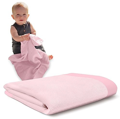 Baby Morgan Hochwertige Thermo-Babydecke mit Waffelmuster, kleine Decke für Neugeborene und Kleinkinder, weiche Mini-Komfortdecke, ideal für Kinderwagen, Reisen und Kuscheln, Minzgrün, Satinbesatz