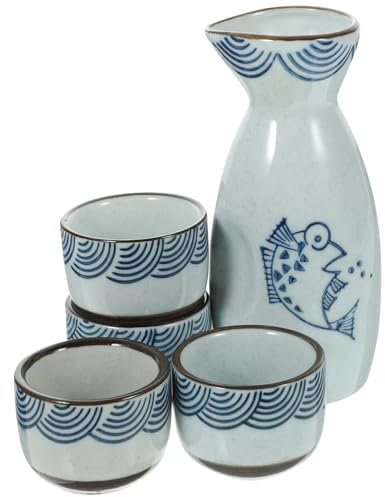 HOLIDYOYO 1 Juego De Sake Japonés De Cerámica Juego De Té Soju Sake De Porcelana Botella Tokkuri Taza Ochoko Jarra para Servir Artesanías Copas De Vino para Té Frío O Caliente B