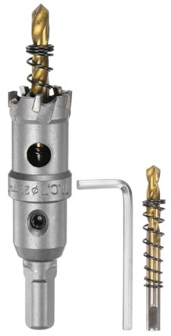 sourcing map Carbide Hole Saw Kit 21mm (53/64) Metal Hole Cutter Set with 2pcs Center Drill Bits Springs 1pcs Wrench for Stainless Steel Copper Iron Aluminum