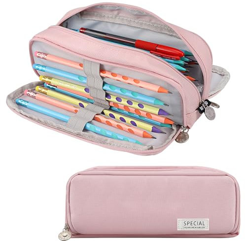 Euleryoo Trousse à Crayons Grande, Sac à Crayons École Papeterie Organisateur Trousse à Maquillage pour Filles Garçons Étudiants, Rose