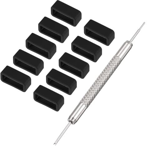 QUARKZMAN Uhrenarmband-Schlaufen, 14mm Breite Gummibefestigungsringe Silikonuhrenhalter für Uhren Schwarz 1 Set 11 Stück