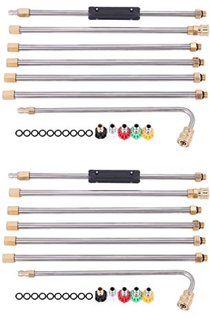Juego de herramientas de limpieza de canalones a presión, varitas de extensión, boquilla limpiadora de techo con 5 puntas, 4000 psi