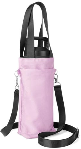 Linkidea Water Bottle Carrier with Strap Compatible with YETI Rambler Bottle 18oz, Owala FreeSip 24oz, Lightweight Waterbottle Sling Bag Holder with Shoulder Strap for Travel, Pink