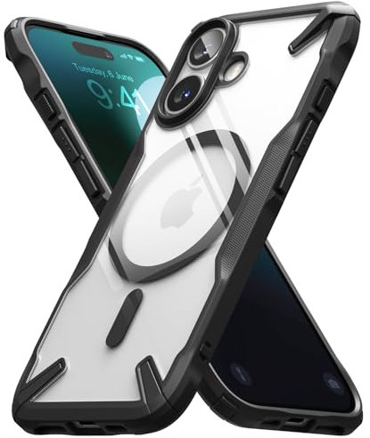Ringke Fusion-X Magnetic [Compatible with MagSafe] for iPhone 16 Case, Rugged Bumper Shockproof Anti-Scratch Advanced Protection Bumper Phone Cover for Magnetic Charger/Accessories - Black