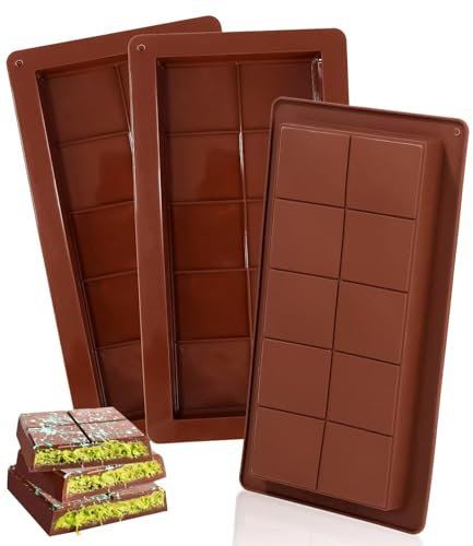 Bixury Moule Silicone Tablette de Chocolat, 3 Pièces Profonds, Sans BPA, Marron1