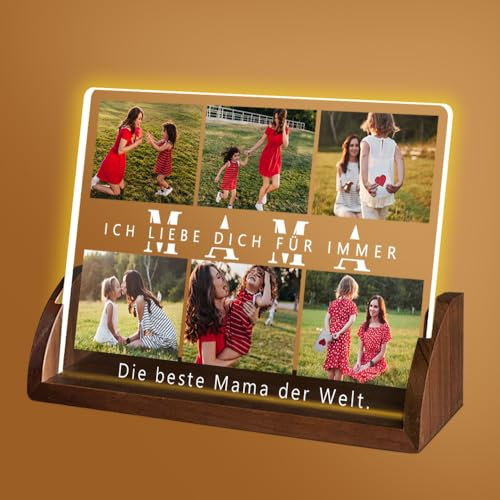 Cozifitgear Mama Geschenk Personalisierte Led Bilderrahmen - Geschenke für Mama zum Muttertag, Geburtstag, Weihnachten von Tochter & Sohn - Besten Geschenke für Mütte