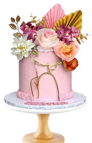Cake Toppers Decorations Boho Cake Decorations Flower with Paper Palm Fan and Artificial Rose Flowers Birthday Flowers Toppers for DIY Birthday Party Wedding Valentine's Day