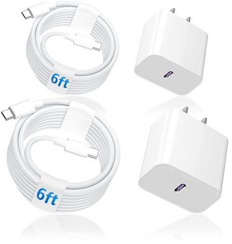 USB C Charger for Apple iPad Pro Charger Fast Charging,iPad 10th Gen, 13 12.9 11 10.9 8.3-inch (2025 2024 2022 2021 2020 2018 A17 A16 M4 M3 M2), Type C to C 6ft Cable 20w USB C Block White 2-Pack