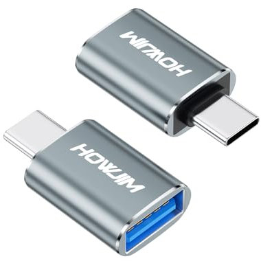 HOWJIM USB C auf USB Adapter 2 Stück,100W Schnellladung 10Gbps Datenübertragung,Typ-C Stecker auf USB 3.2 Buchse Adapter für M-acBook Pro/Air,Phone 17/16/15,Pad,X-peria,G-alaxy,D-ell XPS,S-urface Grau