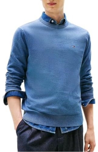 Tommy Hilfiger Men’s Regular Fit Essential Structure Crew Neck Jumper, Blue (Petrol Blue Heather), XL