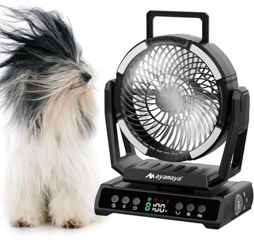 Ventilator Leise, Tischventilator Klein Tragbar, 2 in 1 Akku Camping Ventilator mit Led Laterne 270° Rotieren 20000mAh USB Wiederaufladbar Ventilator für Büros, Schlafzimmer, Zelt, Camping Reisen
