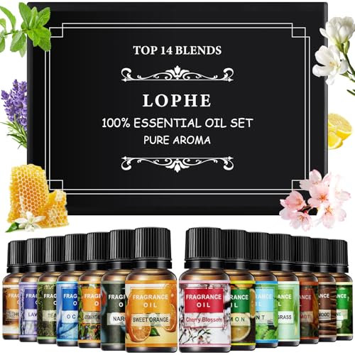 LOPHE Ätherische Öle Set 14 x 10 ml, Ätherische Öle Set für Diffuser, Reines Natürliche Duftöle Set für Seife, Kerzen, SPA