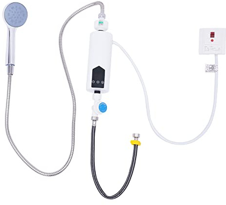 Soudesileim 5500W Elektrischer Mini Durchlauferhitzer, Elektrische Warmwasserbereiter Mit Duschkopf Und Leckageschutz, Led-Display, Intelligente Temperaturregelung (Für Badezimmer 2)