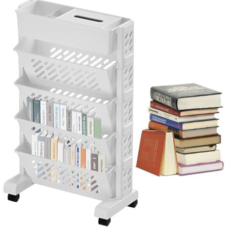 Mobile Bücherregal | 5-Lager Rolling Book Car Multifunktional, Abnehmbarer Rolling Trolley, großer Trolley für die Schule, Klassenzimmer, Zuhause