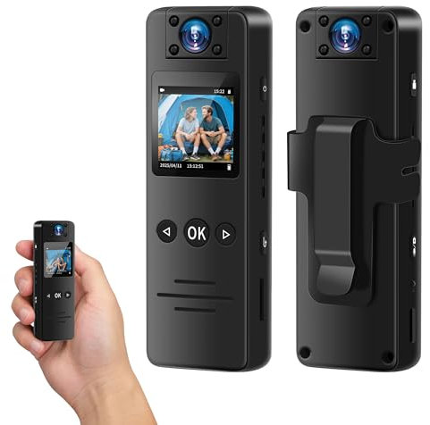 NinjaCam Bodycam 1080P HD, Body Camera con 120° Grandangolo, Videocamera Visione Notturna, Telecamera Polizia, Telecamera Portatile, Action Cam, Mini Telecamera con Obiettivo Ruotabile