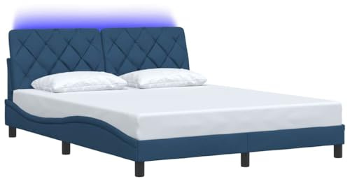 vidaXL Bettgestell mit LED ohne Matratze Blau 160x200 cm Stoff, Bettrahmen, SchlafzimmerBettgestell DoppelBettgestell Bettgestell Schlafzimmermöbel,