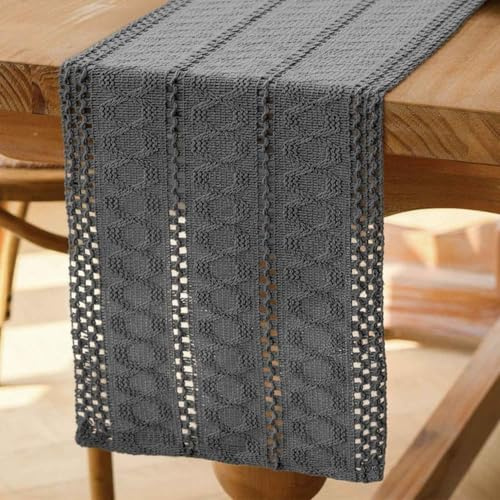 Avalune Tischläufer Grau Boho Tisch Läufer Modern Bauernhaus Klein Schmal Tischdecke Dekor Makramee Baumwolle Leinen Landhausstil Rustikaler Herbst Table Runner für Küche Hochzeit Party 30x140 cm