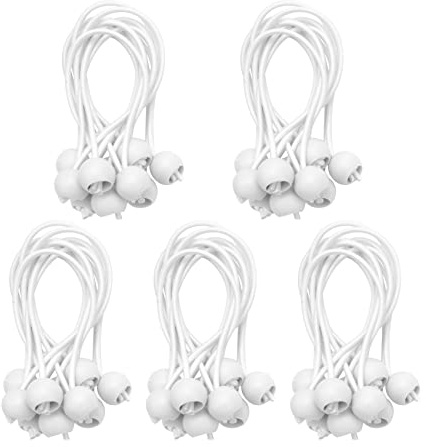 Pesfehhy 50 Pcs Bungee Cord with Balls Elastic Ties Bungee Toggles Ties for Marquees,Tents Banners,Flag Poles,Tarp (White)