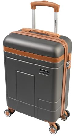 SKYFLITE Koncept Trolley Case, 55 cm, 30L Capacity, Hard Shell Suitcase with TSA Lock, 360° Wheels, Charcoal/Ivory/Blue (Charcoal)
