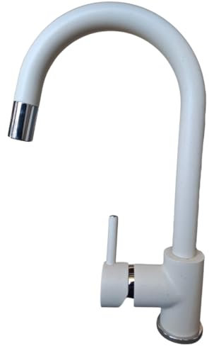 Rubinetto Miscelatore Lavello Cucina Bianco Antico, Miscelatore Monocomando Canna Alta Girevole ed Estraibile, Design Moderno, Finitura Effetto Pietra, Made in Italy, Paini Milme Bianco 7831591ABSPA