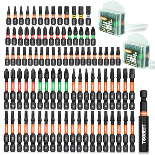 Toobeet Torx Impact Schraubendreher Bits Set, 20tlg. Magnetischen S2-Stahl 25mm T20 Schlagfeste Schrauber Bitsatz für Schlagwerkzeuge mit 1 (75 mm) langem Bithalter (89, 25mm/50mm-Mixed-89 Stück)
