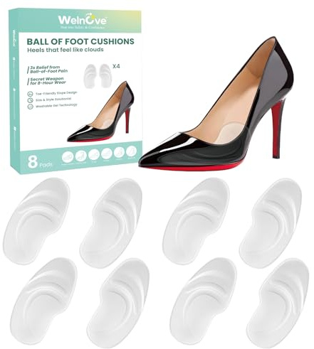 Welnove Gel Ballenpolster Vorfuß – 4 Paar geleinlagen für schuhe damen, Anti Rutsch Vorfußpolster für Damen für Komfort, Stoßdämpfung, Geeignet für Sandalen, High Heels, Flache Schuhe