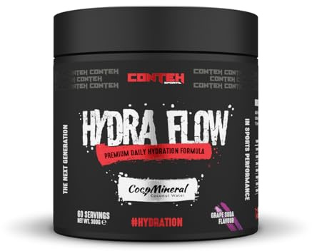 Conteh Sports Hydra Flow Premium Daily Electrolyte & Rapid Hydration Powder with CocoMineral®, Vitamins & Minerals for Post-Workout & Daily Use, 60 Servings (300g, Grape Soda)