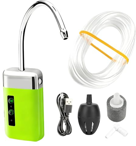 GOMETY Angeln Sauerstoffpumpe, USB Aufladbar 3 Modi Aquarium Luftpumpe Smart Sensor Pumpen von Wasser LED-Licht Angeln Händewaschen Dreifache Filtration Sauerstoffpumpe Outdoor Zubehör mit 3m Schlauch