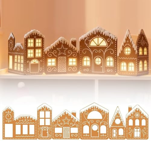 Lpoppcx Weihnachtliches Lebkuchenhaus Mit Lichtern Faltbare Weihnachtsdörfer DIY Weihnachts Lebkuchenhaus Karton Set Faltbare Weihnachtsdörfer Wiederverwendbares Weihnachts Deko Set,99 X 25 cm