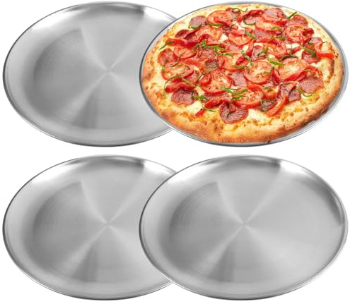 4 Pezzi 30 cm Teglie per Pizza da Forno, Pizza in Acciaio Inox, Teglia Pizza Rotonda, Resistente Alle Alte Temperature e Facile da Pulire per Cottura al Forno, Frittura, Snack, Dessert e Catering