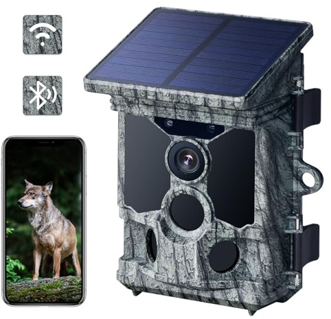 VOOPEAK Wildkamera WLAN Solar, 4K 30fps 46MP Wildkamera mit Handyübertragung App, Wildtierkamera mit Nachtsicht Bewegungsmelder 120° Erfassungs Winkel IP66 Wasserdicht für Wildtier Überwachung