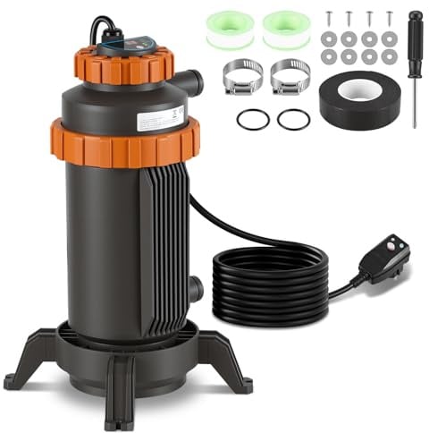 Hebitod Poolheizung Ø 17 x 42 cm, Warmwasser Heizung für Pools, 3000W Schwimmbadheizung mit Digitalanzeige und automatischer Wärmespeicherung, 32-38mm Anschluss, Pool Heizungen für Schwimmbad