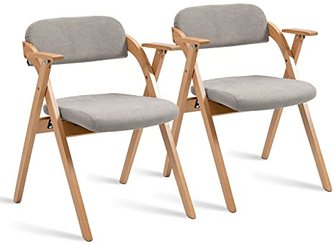 Villeston klappstuhl Holz, klappstuhl gepolstert mit Armlehnen 2er Set | Holz-Esszimmerstühlen mit abnehmbarem Bezug, extra klappbarer Stuhl für Gäste, Küche, Büro, Hochzeit, Party, Picknick