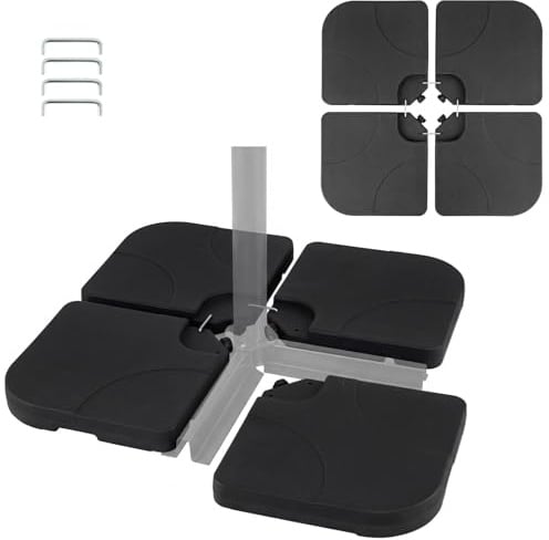 RELAX4LIFE 4 PCS Pied Base de Parasolen HDPE à Remplir d'eau ou de Sable 74 KG, Dalles Carrées Déporté avec Goupilles de Verrouillage, Poignées pour Parasol Déporté Cantilever 3M-4M