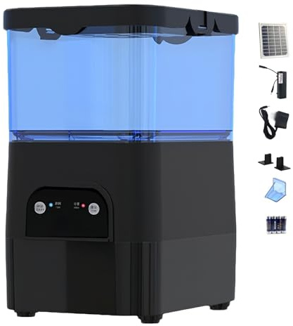 Solar Automatic Fish Food Dispenser, 2.8L Electric Timer Fish Feeder, WiFi APP Control, Multi Power Supply, Feed Every Other Day, Power-Off Memory, for Outdoor Ponds and Aquariums
